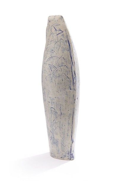 Anne LONGCHAMP (XX) Sculpture «Sirène 1» en grès légèrement émaillé bleu, inspiré...