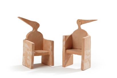 Ugo Marano (1943-2011) Paire de sièges "pélicans" en argile brut, provenant de l'atelier...