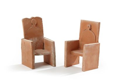 Ugo Marano (1943-2011) Paire de sièges "couple" en argile brute, provenant de l'atelier...