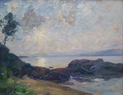 Paul CHARAVEL (1877-1961) 
Coucher de soleil, sur le golf de St Tropez, 1913
Huile...