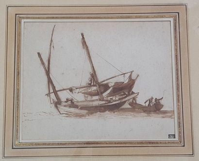 ÉCOLE FRANÇAISE XVIIIème Ecole française XVIIIème
Bateaux
Cachet de collection WB
Lavis,...