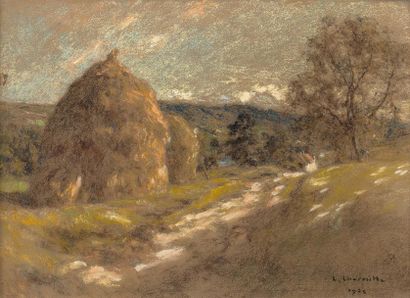 Léon Augustin LHERMITTE (1844-1925) 
Chemin des meules, 1924
Pastel sur papier marouflé...