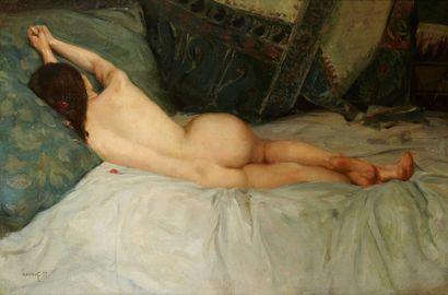 Antoine RAYNOLT (né en 1874) 
Nu alangui, 1897
Huile sur toile, signée et datée en...