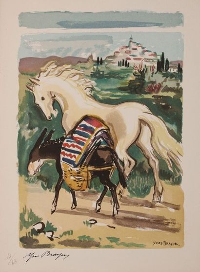 Yves BRAYER 
L'âne et le cheval
Lithographie n° 13/120, signée dans la planche et...