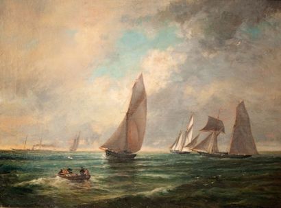 Edwin HAYES (1819-1904) 
Marine
Huile sur toile, signée en bas à gauche, porte une...