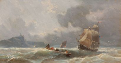 Edwin HAYES (1819-1904) 
Bateau pris dans la tempête
Huile sur panneau, signée en...