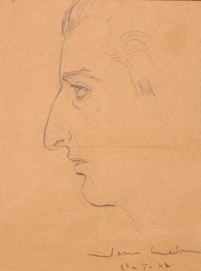 Attribué à Jean HÉLION (1904-1987) 
Portrait d'homme de profil
Crayon sur papier,...