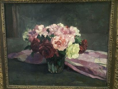 Paul CHARAVEL (1877-1961) 
Roses
Huile sur toile, signée en bas à gauche
54 x 65...