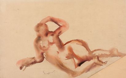 Emile OTHON-FRIESZ 
Nu féminin allongé
Aquarelle, signée du cachet en bas à gauche...