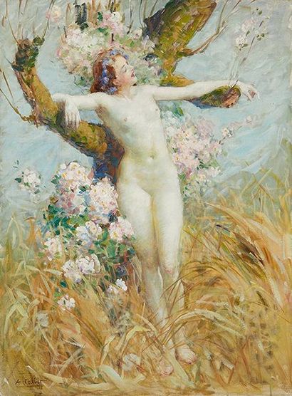 Antoine CALBET (1860-1944) 
Jeune femme nue
Huile sur toile, signée en bas à gauche
81...