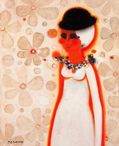 Frédéric MENGUY (1927-2007) 
Femme fleur
Huile sur toile, signée en bas à gauche,...