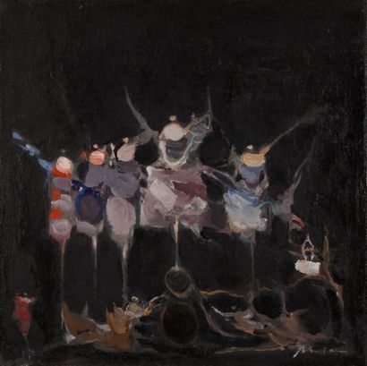 Alfred ABERDAM (1894-1963) 
Composition abstraite sur fond noir
Huile sur toile,...