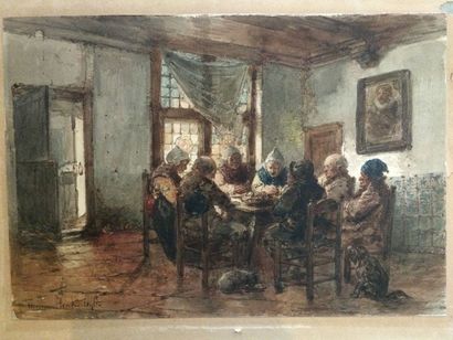 Herman TEN KATE (1822-1891) 
Scènes d'intérieur
Paire d'aquarelles, l'une signée...