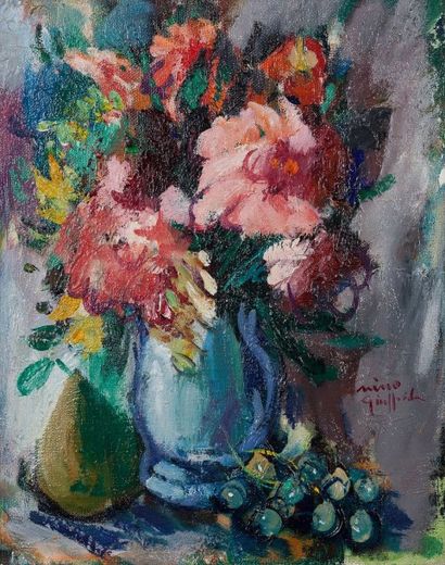 Nino GIUFFRIDA (né en 1924) 
Vase de fleurs, Honfleur, 1981
Huile sur toile, signée...
