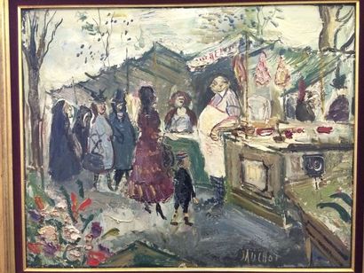 Gabriel DAUCHOT (1927-2005) 
Le marché
Huile sur toile, signée en bas à droite
65...