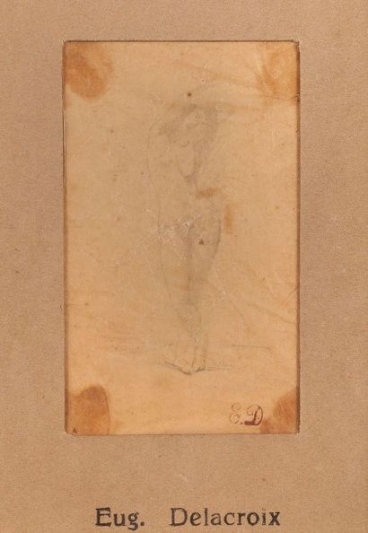 Attribué à Eugène Delacroix 
Etude de femme nue
Crayon sur papier calque, monogrammé...