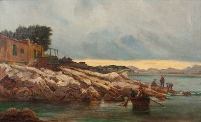 Raphaël PONSON (1835-1904) 
Les pêcheurs
Huile sur toile, signée en bas à gauche
38...