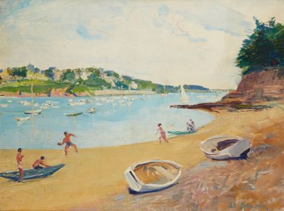 Jean-Franck BAUDOIN (1870-1961) 
La plage
Huile sur toile, signée en bas à droite
46...
