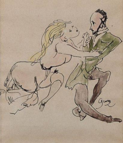 George GROSZ (1893-1959) 
Couple
Aquarelle et encre sur papier, signée en bas à droite...