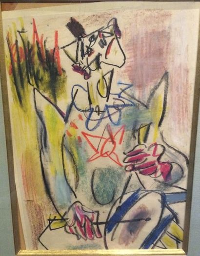 GEN PAUL (1895-1975) 
Le clown musicien
Pastel et crayon gras sur papier, signé en...