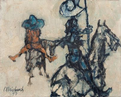 Claude WEISBUCH (1927-2014) 
Don Quichotte et Sancho Pança, 58
Huile sur toile, signée...