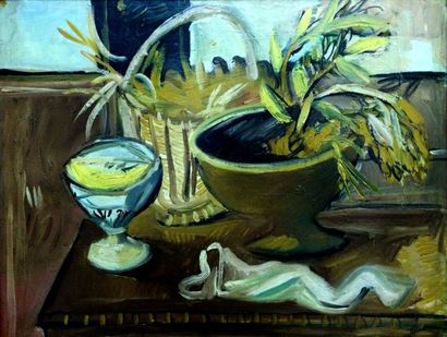 Pierre TAL-COAT (1905-1985) 
Nature morte à la table
Huile sur toile, signée en bas...