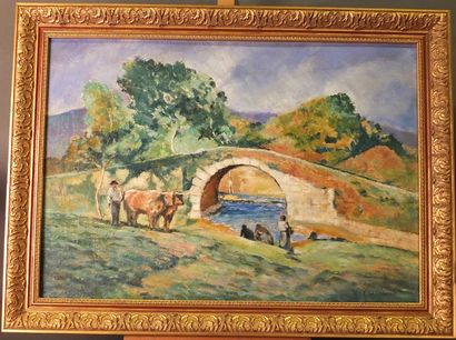 Fernand MAILLAUD (1863-1948) 
Vaches au pré
Huile sur toile signée en bas à droite
42...