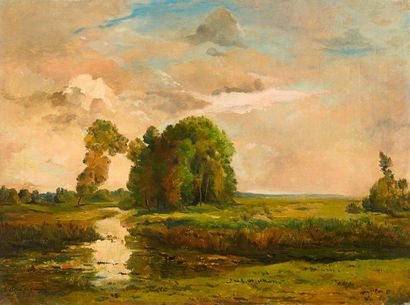 Karl Pierre DAUBIGNY (1846 - 1886) 
Paysage
Huile sur toile, signée en bas à gauche
82...