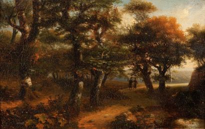 Narcisse Virgile DIAZ de LA PENA (1807-1876) 
Promenade en forêt
Huile sur toile...
