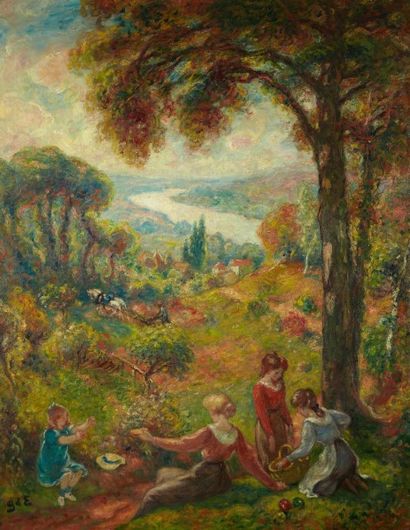 Georges D'ESPAGNAT (1870-1950) Le goûter sur la colline de Rolleboise, circa 1900-...
