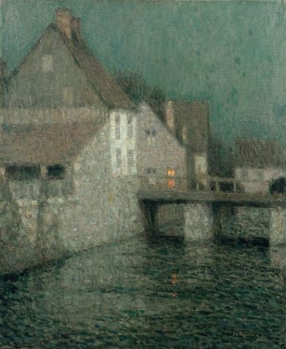 Henri LE SIDANER (1862-1939) Le Petit pont au crépuscule, Gisors, 1910
Huile sur...