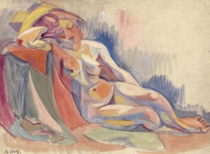 André LHOTE (1885-1962) Nu allongé, 1945
Aquarelle, crayon et gouache sur papier,...