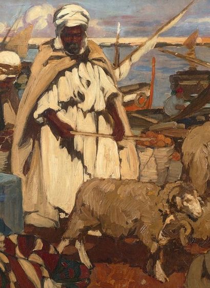 Léon CAUVY (1874-1933) Abondance dans le port d'Alger Huile sur toile, signée en...