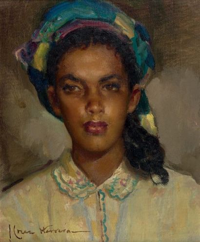 José Herrerilla CRUZ-HERRERA (1890-1972) Jeune femme au chemisier jaune Huile sur...