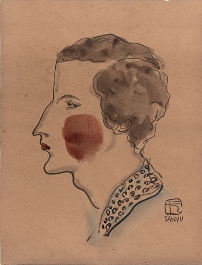 SANYU (1901-1966) Portrait de profil, vers 1928
Aquarelle sur papier, signée en bas...