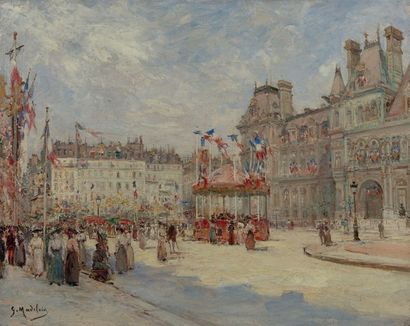 Gustave MADELAIN (1867-1944) Place de l'Hôtel de Ville, 14 Juillet 1911
Huile sur...