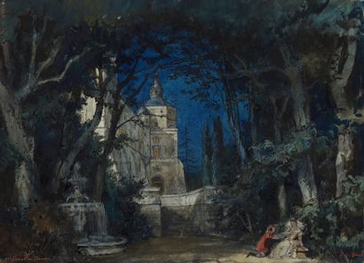Alexandre BENOIS (1870-1960) Décor pour Boris Godounov. Quatrième tableau.
Jardin...