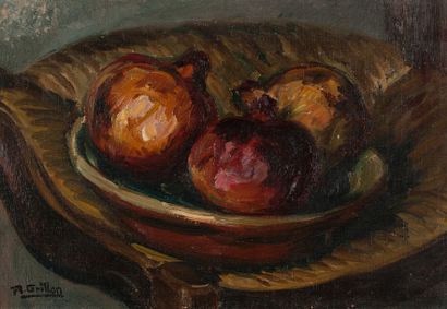 R. GRILLON (1881-1938) 
Coupe aux fruits
Huile sur panneau, signée en bas à droite
26...