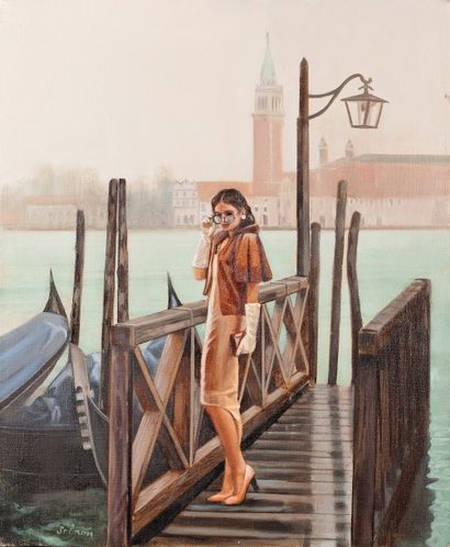 Daniel SOLNON (né en 1943) 
Vue de Venise, sur le Ponton
Huile sur toile, signée...