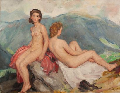 Maurice EHLINGER (1896-1981) 
Nus en montagne
Huile sur toile, signée en bas à droite
49.5...