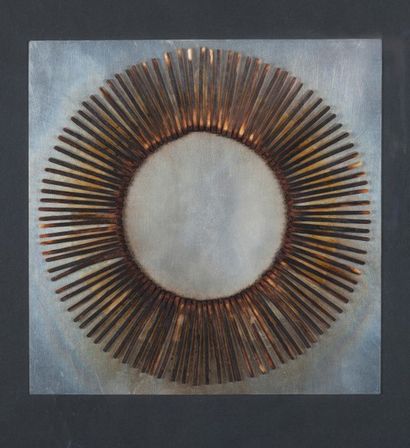 BERNARD AUBERTIN (1934-2015) 
Sans titre
Allumettes sur plaque de métal
20 x 20 cm...