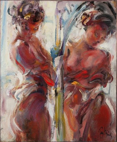 GERARD PAMBOUJIAN 
Femme nue devant le miroir
Huile sur toile 45.5 x 38 cm