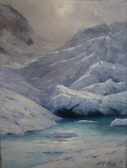 GABRIEL LOPPÉ (1825-1913) 
Glacier du Géant Chamonix
Huile sur carton contrecollé...