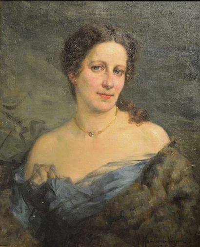 Léonie HUMBERT-VIGNOT (1878-1960) - Ecole Lyonnaise 
Jeune femme à la robe bleue
Huile...