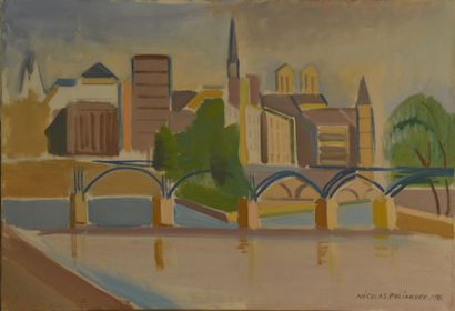 Nicolas Poliakoff (1889-1976) 
Le Pont des Arts, Paris
Huile sur toile, signée et...