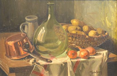 Louis MACABREY (1907-1944) 
Nature morte aux pommes de terre
Huile sur toile, signée...