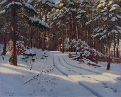 Boris BESSONOF (1862-1934) 
Chemin sous la neige
Huile sur toile, signée en bas à...