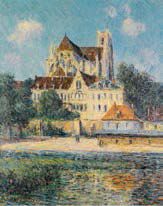 Gustave LOISEAU (1865-1935) Cathédrale d'Auxerre et les bords de l'Yonne, 1908 Huile...