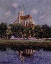 Gustave LOISEAU (1865-1935) 
Cathédrale d'Auxerre et les bords de l'Yonne, 1908
Huile...