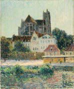 Gustave LOISEAU (1865-1935) 
Cathédrale d'Auxerre et les bords de l'Yonne, 1908
Huile...